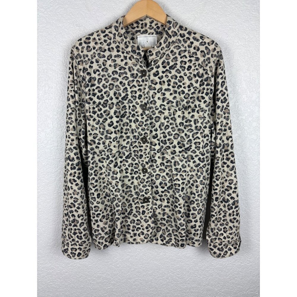 Caslon Womens Leopard Jacket Size 2X Tan Black Pockets Fall Winter Trending